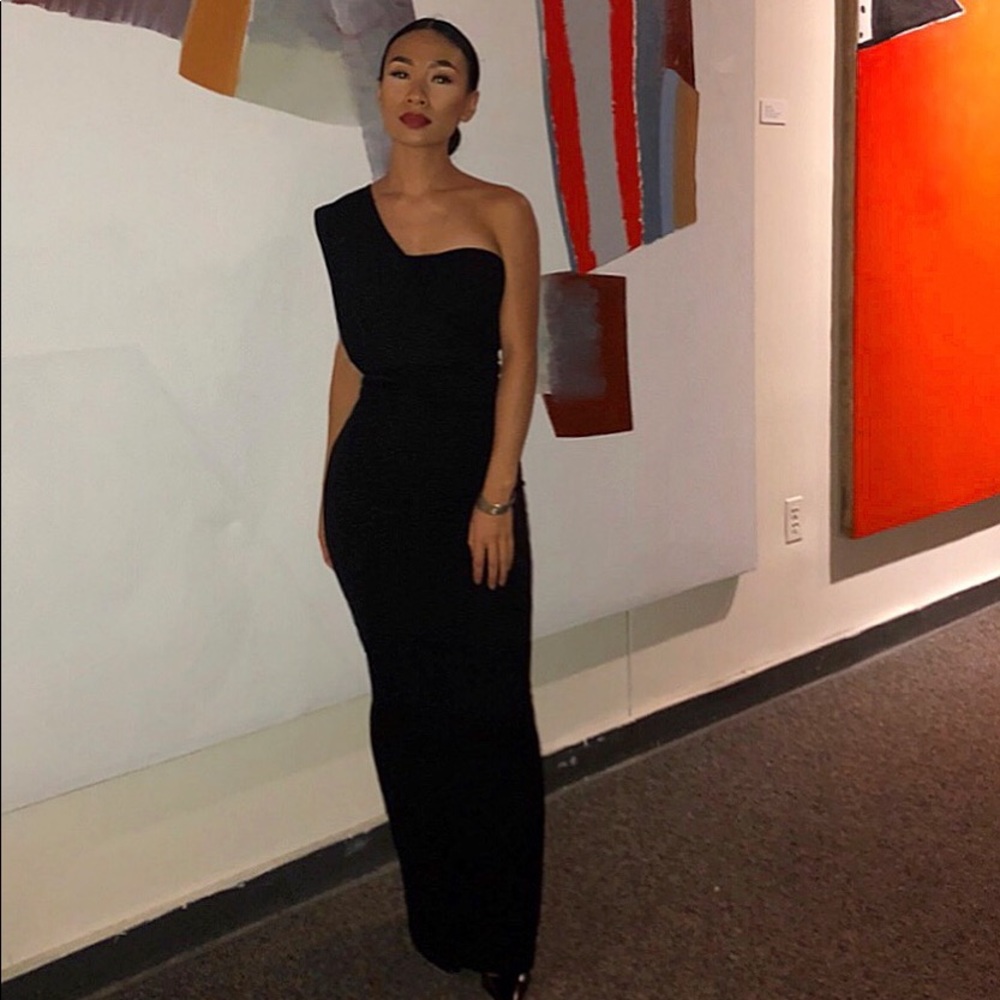 long black one shoulder bodycon dress